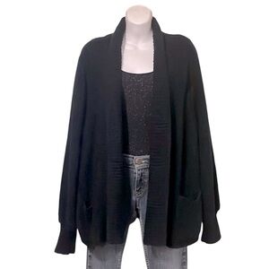 Vintage Le Roy Black Oversized Knobby Knit Open Cardigan Sweater Sz L